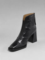 Damen Ankle Boots mit eckiger Zehenpartie und Blockabsatz – Kunstleder Stiefeletten, Herbst Winter