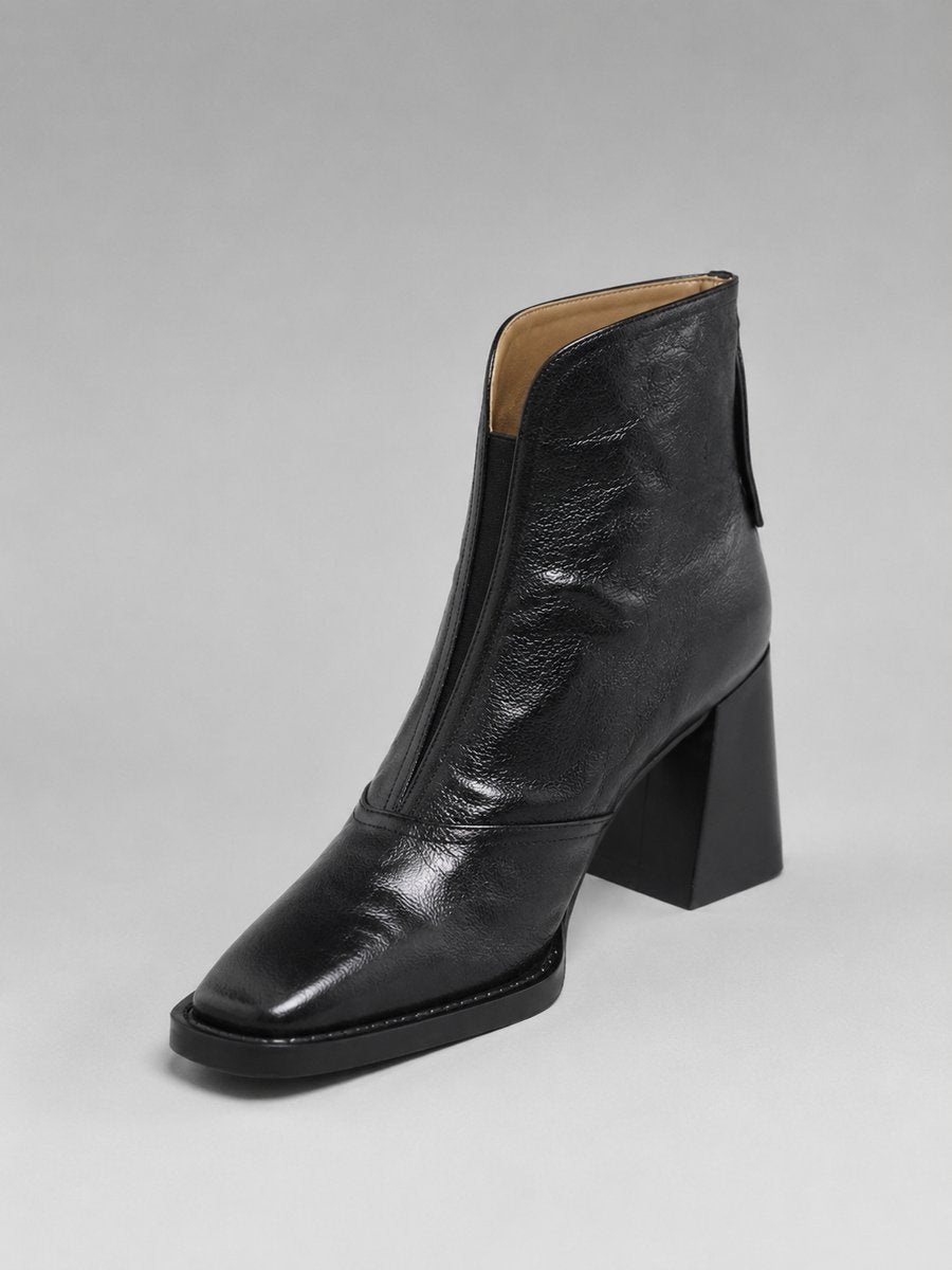 Damen Ankle Boots mit eckiger Zehenpartie und Blockabsatz – Kunstleder Stiefeletten, Herbst Winter
