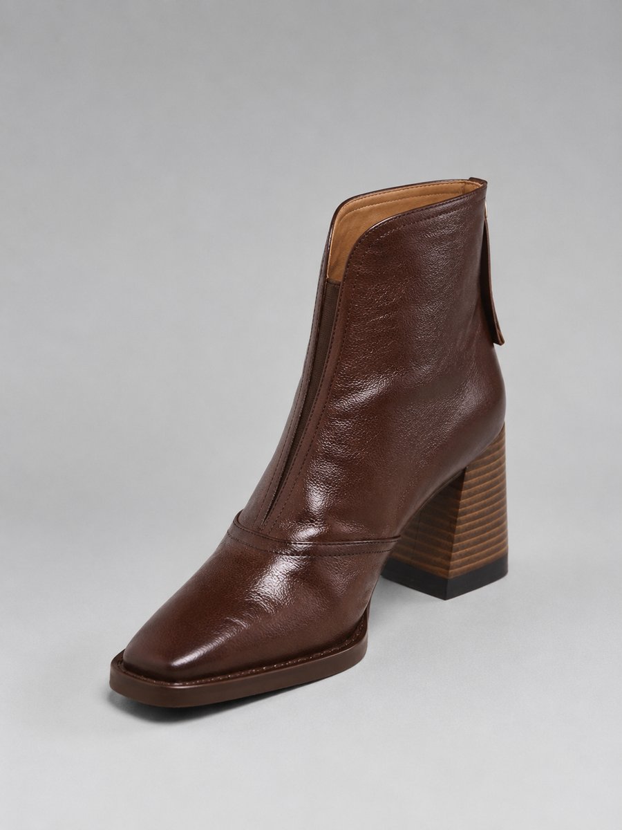 Damen Ankle Boots mit eckiger Zehenpartie und Blockabsatz – Kunstleder Stiefeletten, Herbst Winter