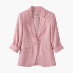 Damen Leinen Blazer mit Dreiviertelärmeln und Einzelknopf