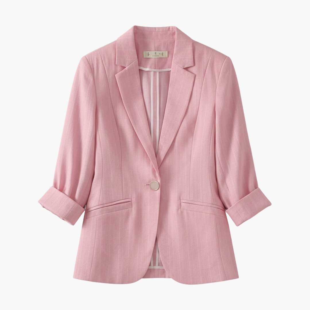 Damen Leinen Blazer mit Dreiviertelärmeln und Einzelknopf