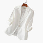 Damen Leinen Blazer mit Dreiviertelärmeln und Einzelknopf