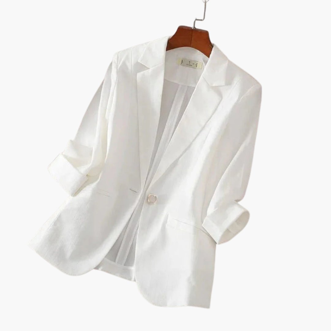 Damen Leinen Blazer mit Dreiviertelärmeln und Einzelknopf