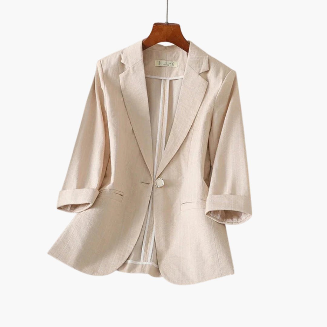 Damen Leinen Blazer mit Dreiviertelärmeln und Einzelknopf