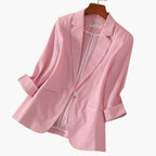 Damen Leinen Blazer mit Dreiviertelärmeln und Einzelknopf