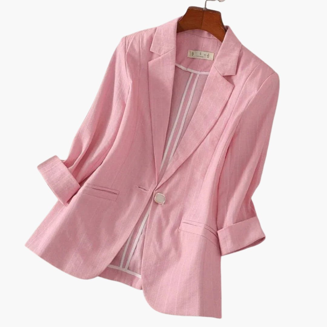 Damen Leinen Blazer mit Dreiviertelärmeln und Einzelknopf