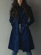 Damen Longline-Trenchcoat mit zweireihiger Knopfleiste und taillierter Silhouette
