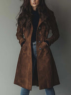 Damen Longline-Trenchcoat mit zweireihiger Knopfleiste und taillierter Silhouette