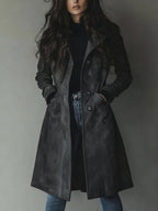 Damen Longline-Trenchcoat mit zweireihiger Knopfleiste und taillierter Silhouette