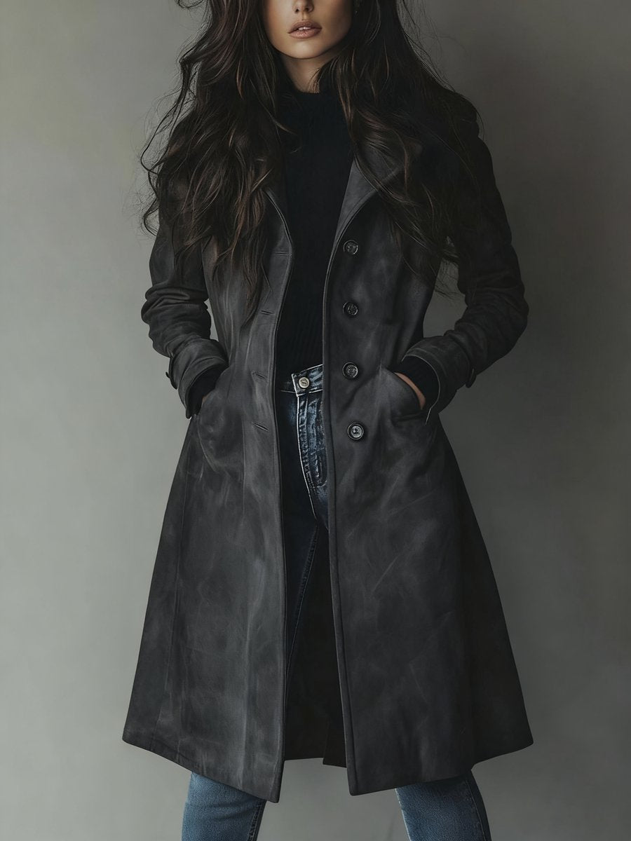Damen Longline-Trenchcoat mit zweireihiger Knopfleiste und taillierter Silhouette