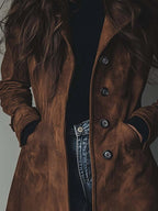 Damen Longline-Trenchcoat mit zweireihiger Knopfleiste und taillierter Silhouette