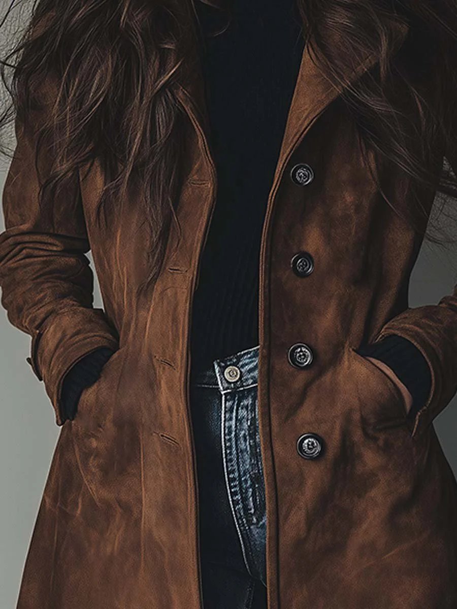 Damen Longline-Trenchcoat mit zweireihiger Knopfleiste und taillierter Silhouette