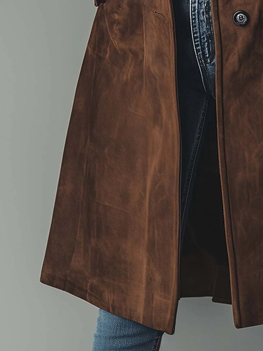 Damen Longline-Trenchcoat mit zweireihiger Knopfleiste und taillierter Silhouette