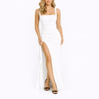 Damen Maxi-Hochzeitskleid mit Beinschlitz für Hochzeitsgäste im Herbst
