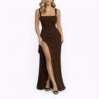 Damen Maxi-Hochzeitskleid mit Beinschlitz für Hochzeitsgäste im Herbst
