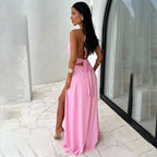 Damen Maxi-Hochzeitskleid mit tiefem V-Ausschnitt für Hochzeitsgäste