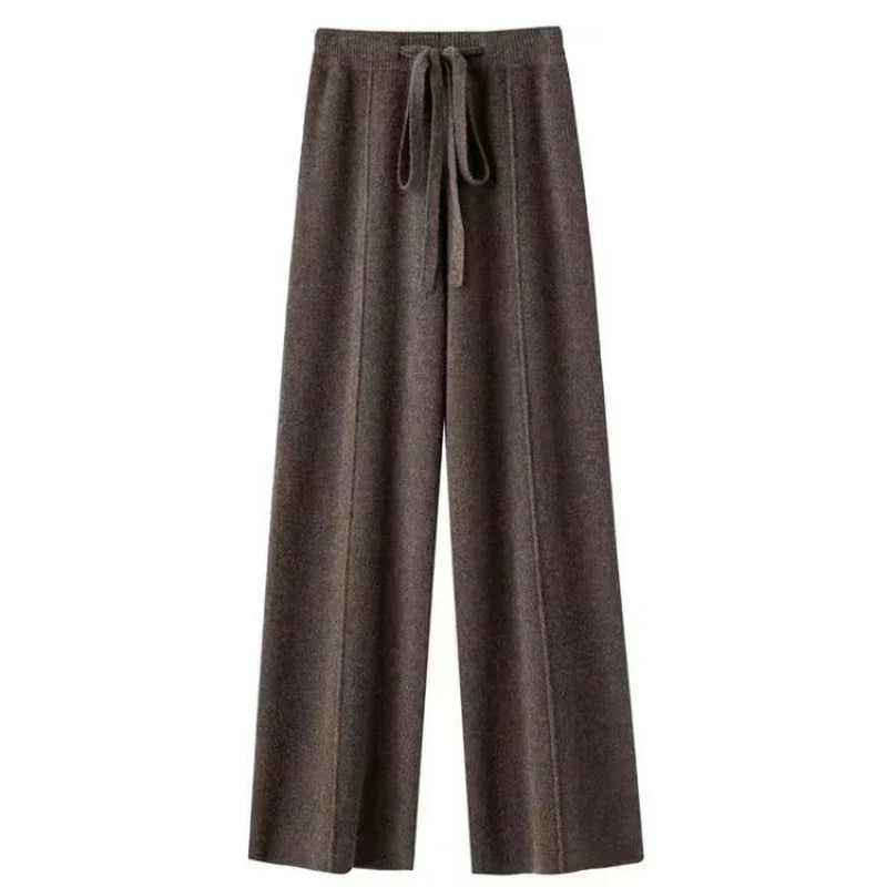 Damen Strickhose aus Merinowolle – Weite Winterhose mit elastischem Bund