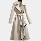 Damen Midi-Trenchcoat mit Bindegürtel, Umlegekragen und klassischer Silhouette