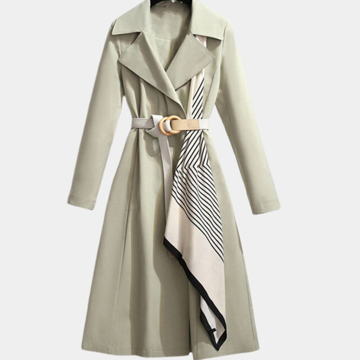 Damen Midi-Trenchcoat mit Bindegürtel, Umlegekragen und klassischer Silhouette