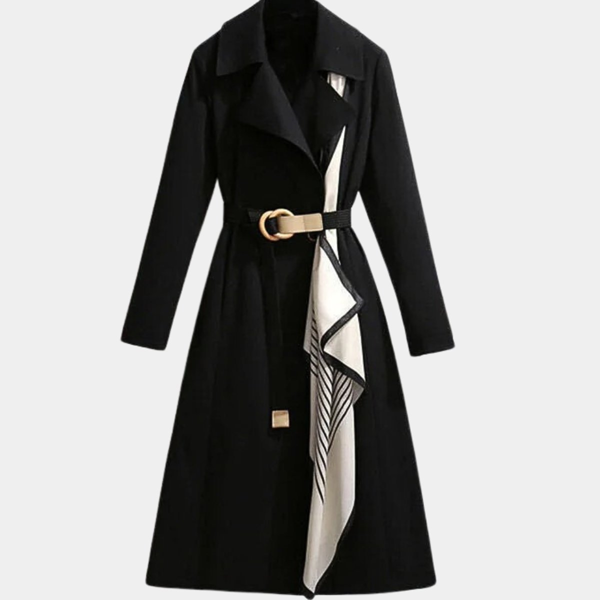 Damen Midi-Trenchcoat mit Bindegürtel, Umlegekragen und klassischer Silhouette