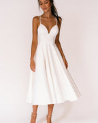 Damen Midi Spaghetti-Träger Hochzeitskleid für Hochzeitsgäste