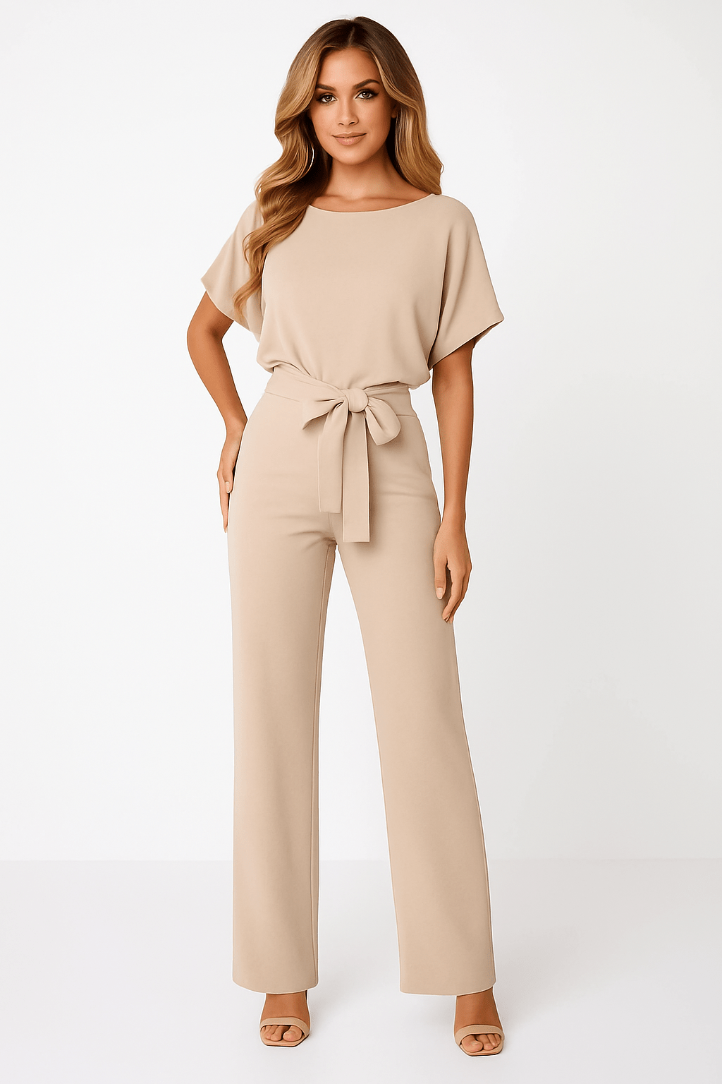 Damen Overall mit verstellbarem Bindegürtel und fließendem Stoff