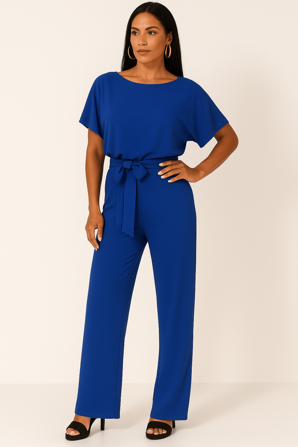 Damen Overall mit verstellbarem Bindegürtel und fließendem Stoff