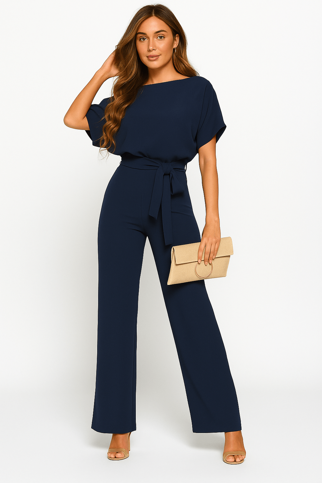 Damen Overall mit verstellbarem Bindegürtel und fließendem Stoff