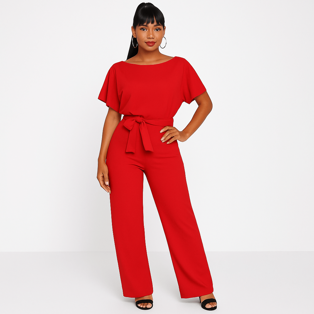 Damen Overall mit verstellbarem Bindegürtel und fließendem Stoff