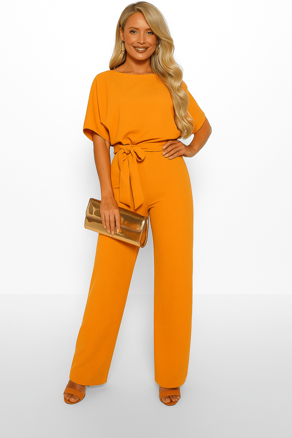 Damen Overall mit verstellbarem Bindegürtel und fließendem Stoff