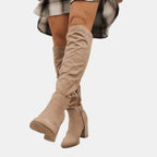 Damen Overknee-Stiefel mit Blockabsatz und seitlichem Reißverschluss