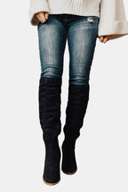 Damen Overknee-Stiefel mit Blockabsatz und seitlichem Reißverschluss