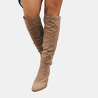 Damen Overknee-Stiefel mit Blockabsatz und seitlichem Reißverschluss