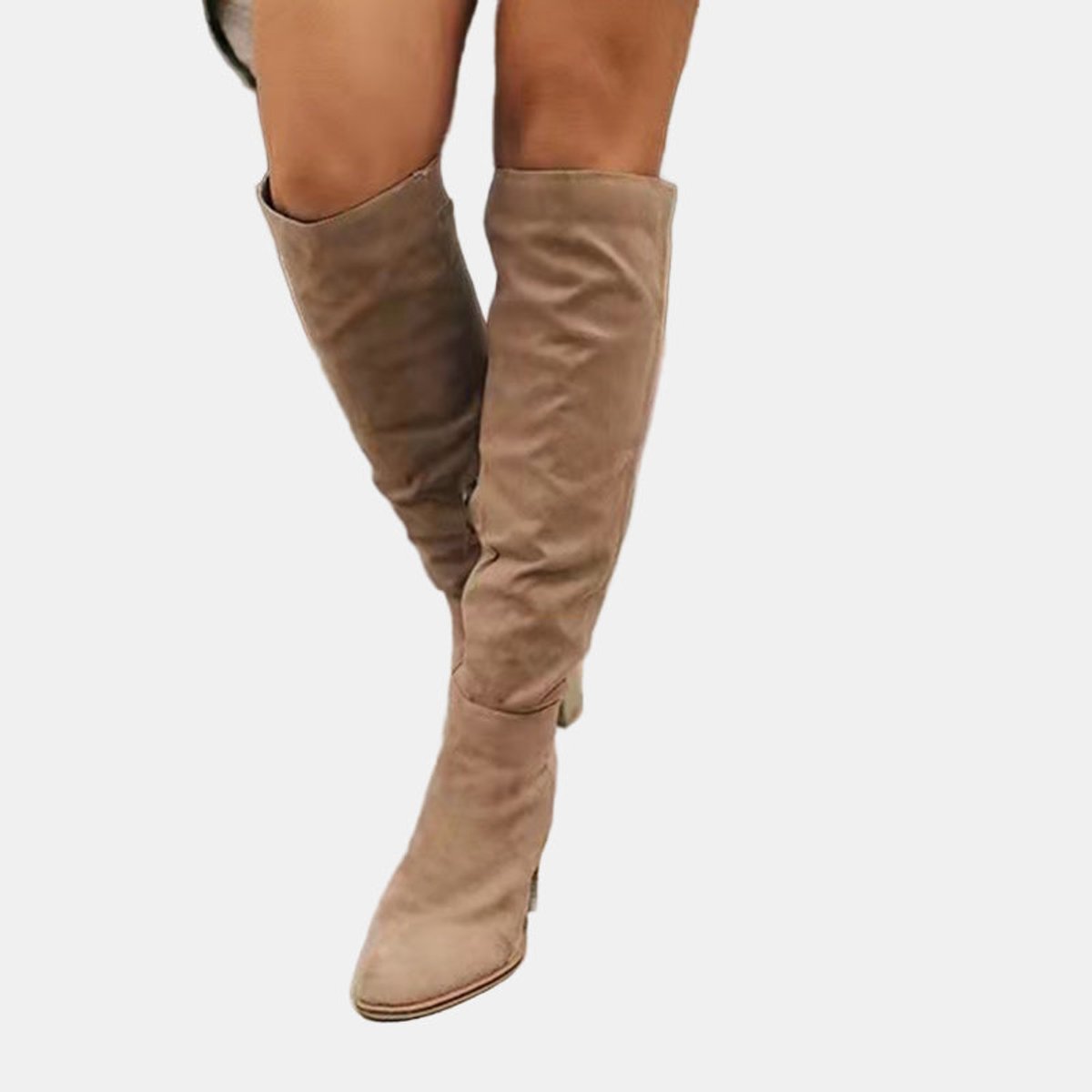 Damen Overknee-Stiefel mit Blockabsatz und seitlichem Reißverschluss