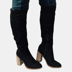 Damen Overknee-Stiefel mit Blockabsatz und seitlichem Reißverschluss
