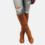 Damen Overknee-Stiefel mit Blockabsatz und seitlichem Reißverschluss