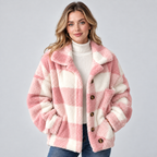 Damen Karierte Teddy-Hemdjacke – Oversize Shacket mit Knopfleiste, Herbst Winter