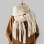 Damen Oversize Winterschal mit Fransen – Dicker Strickschal, Weich und Warm