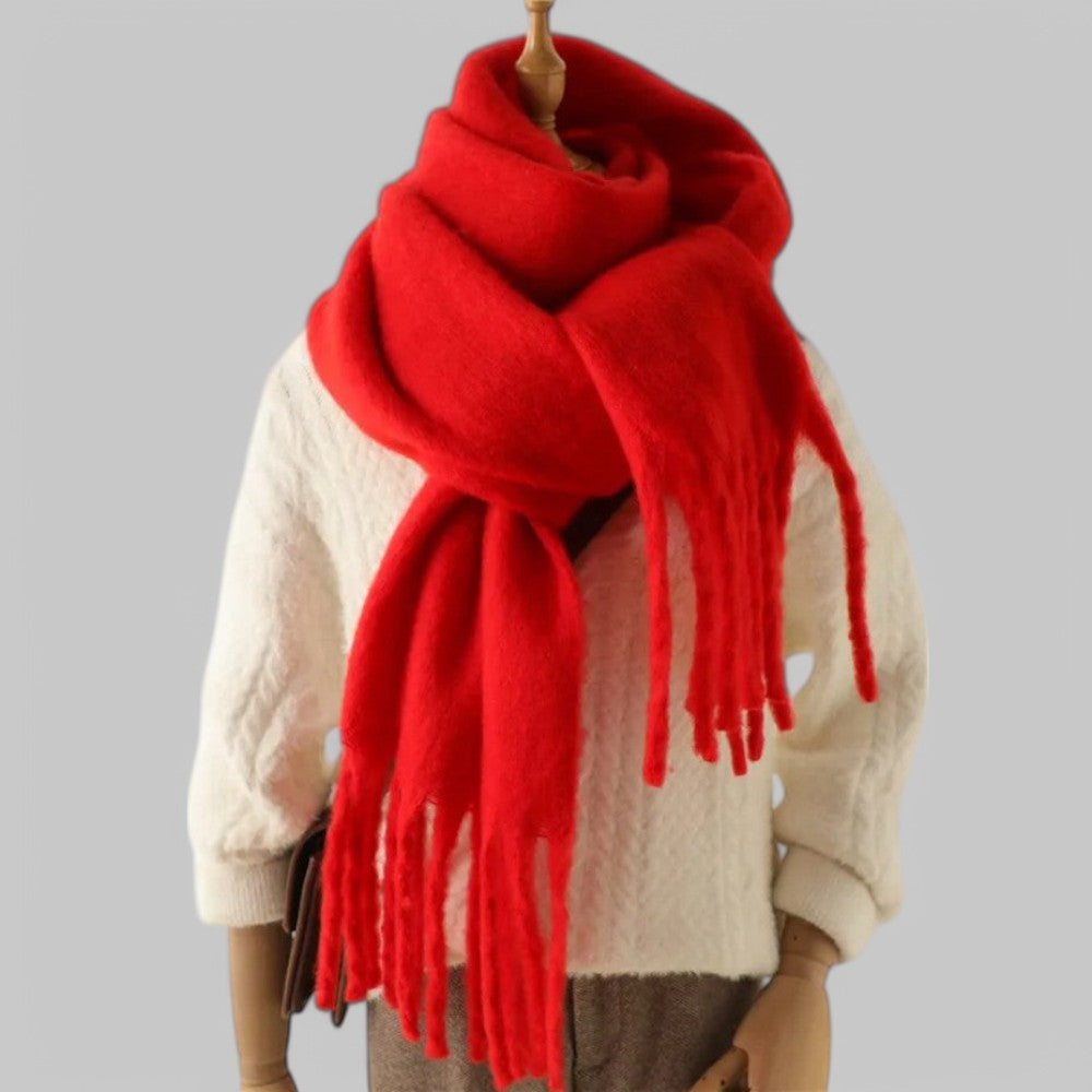 Damen Oversize Winterschal mit Fransen – Dicker Strickschal, Weich und Warm