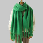 Damen Oversize Winterschal mit Fransen – Dicker Strickschal, Weich und Warm