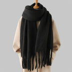 Damen Oversize Winterschal mit Fransen – Dicker Strickschal, Weich und Warm