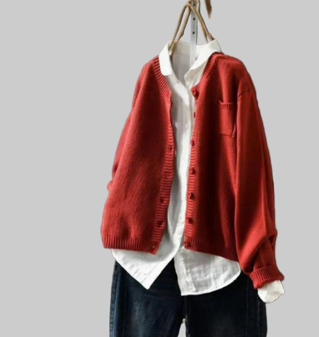 Damen Oversize-Strick-Cardigan mit Knopfleiste und Brusttasche