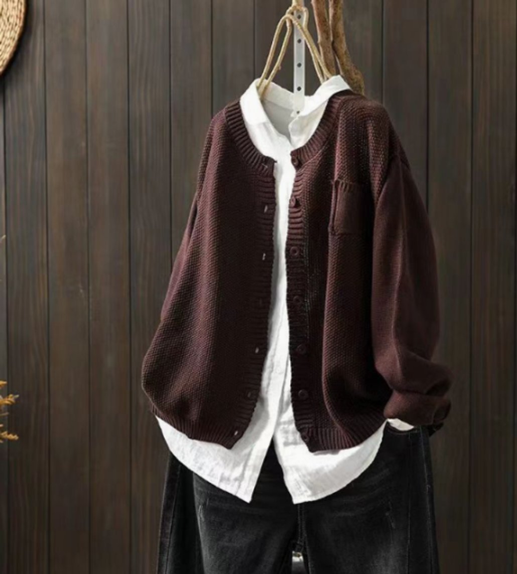 Damen Oversize-Strick-Cardigan mit Knopfleiste und Brusttasche