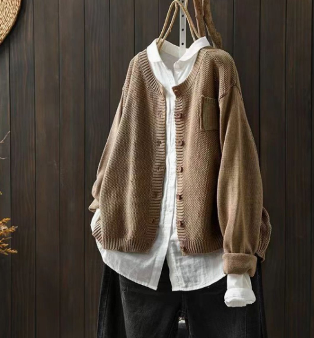 Damen Oversize-Strick-Cardigan mit Knopfleiste und Brusttasche