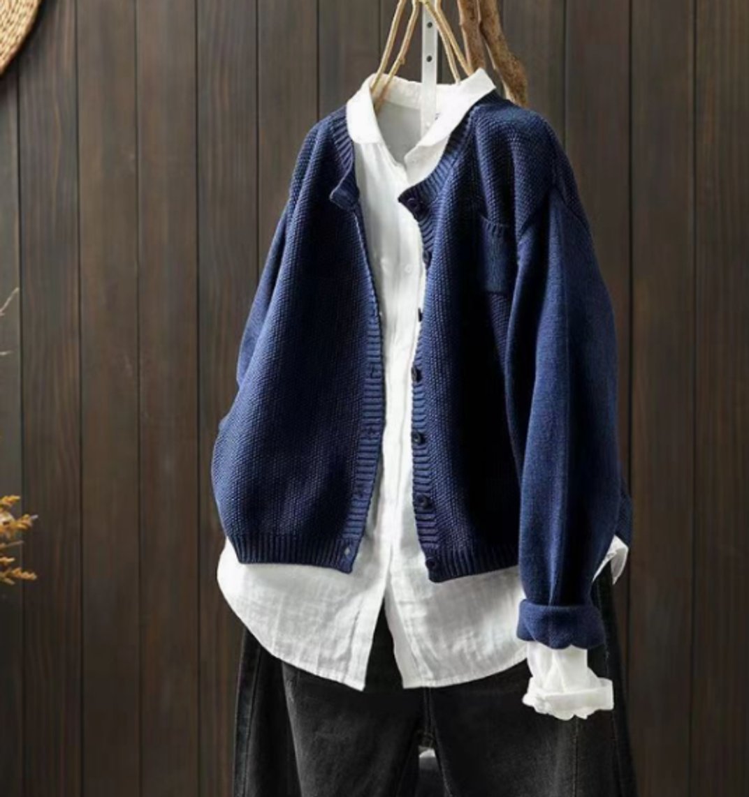 Damen Oversize-Strick-Cardigan mit Knopfleiste und Brusttasche