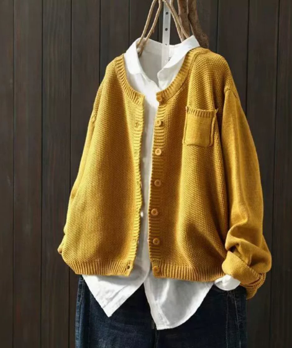 Damen Oversize-Strick-Cardigan mit Knopfleiste und Brusttasche