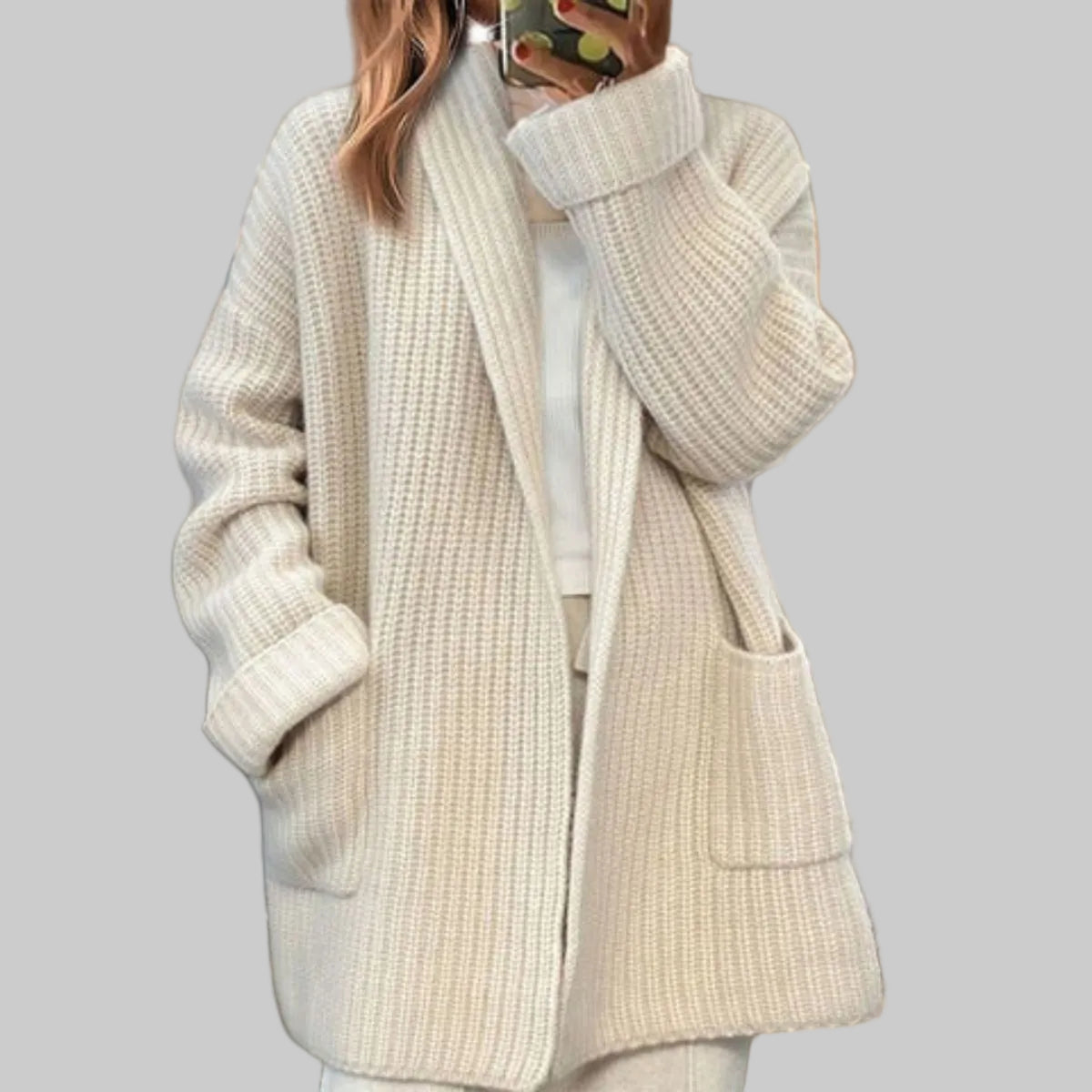 Damen Oversize-Strick-Cardigan mit V-Ausschnitt und aufgesetzten Taschen