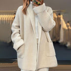 Damen Oversize-Strick-Cardigan mit V-Ausschnitt und aufgesetzten Taschen