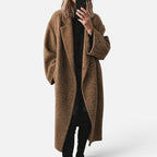 Damen Oversized-Langmantel mit Doppelknopfleiste und strukturiertem Wollmix