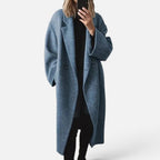 Damen Oversized-Langmantel mit Doppelknopfleiste und strukturiertem Wollmix
